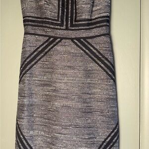 Adrianna Papell Strapless Silver Gray Sheath Dress with Black Trim